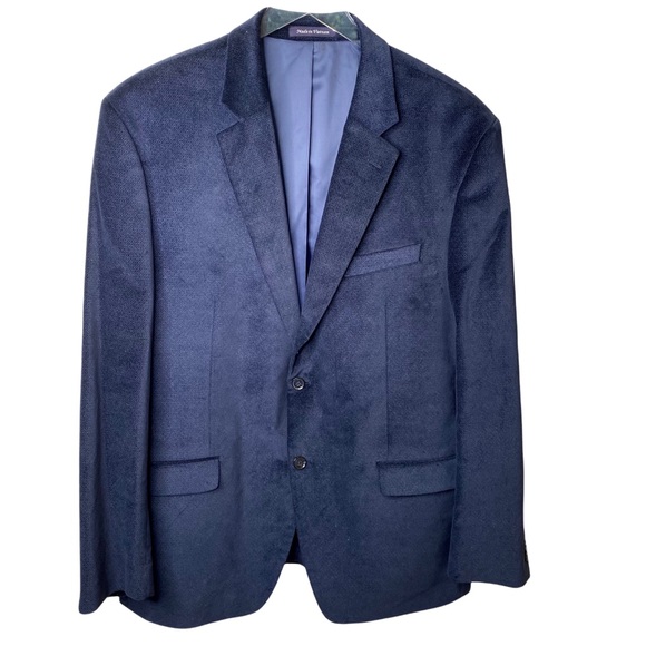 Alan Flusser Blue Textured Diamond Print Sportscoat Jacket Blazer Size 46L - Picture 1 of 9